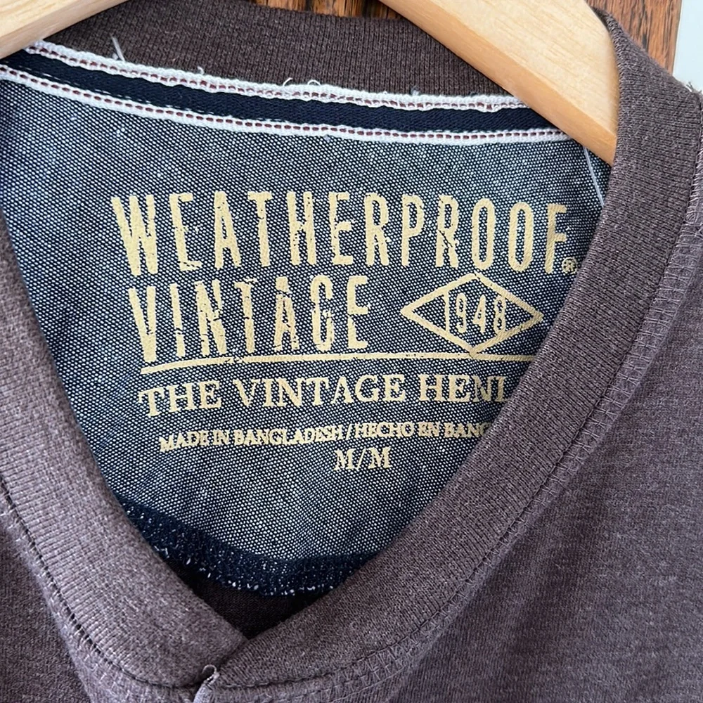 Mens NEW Weatherproof Vintage Henley Long Sleeve Brown - Picture 3 of 5